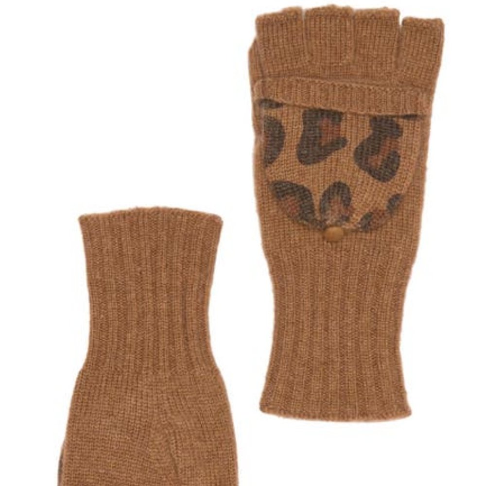 Quinn Leopard Print Pop Top Cashmere Gloves